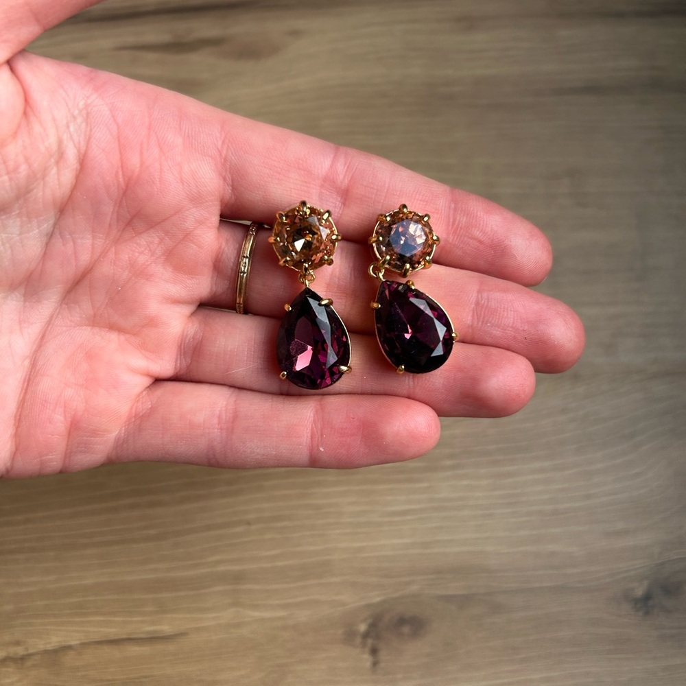 J. Crew Gold and Deep Purple Teardrop Earrings